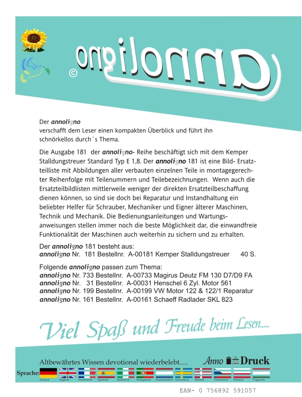 Kemper Stalldungstreuer Standard Typ E 1,8 Bild- Ersatzteilliste & Explosionszeichnungen  - annoligno 181
